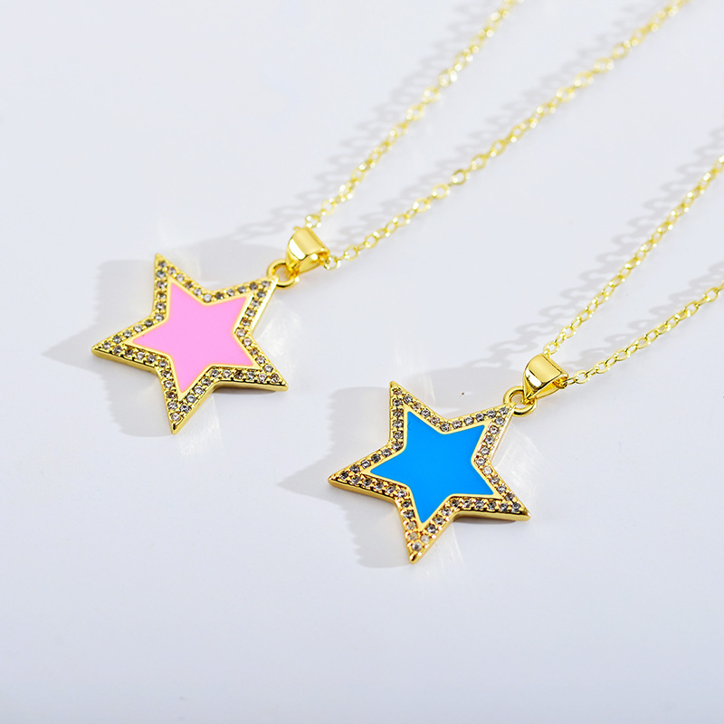 Elegant Shiny Star Steel Enamel Inlay Zircon Pendant Necklace display picture 2