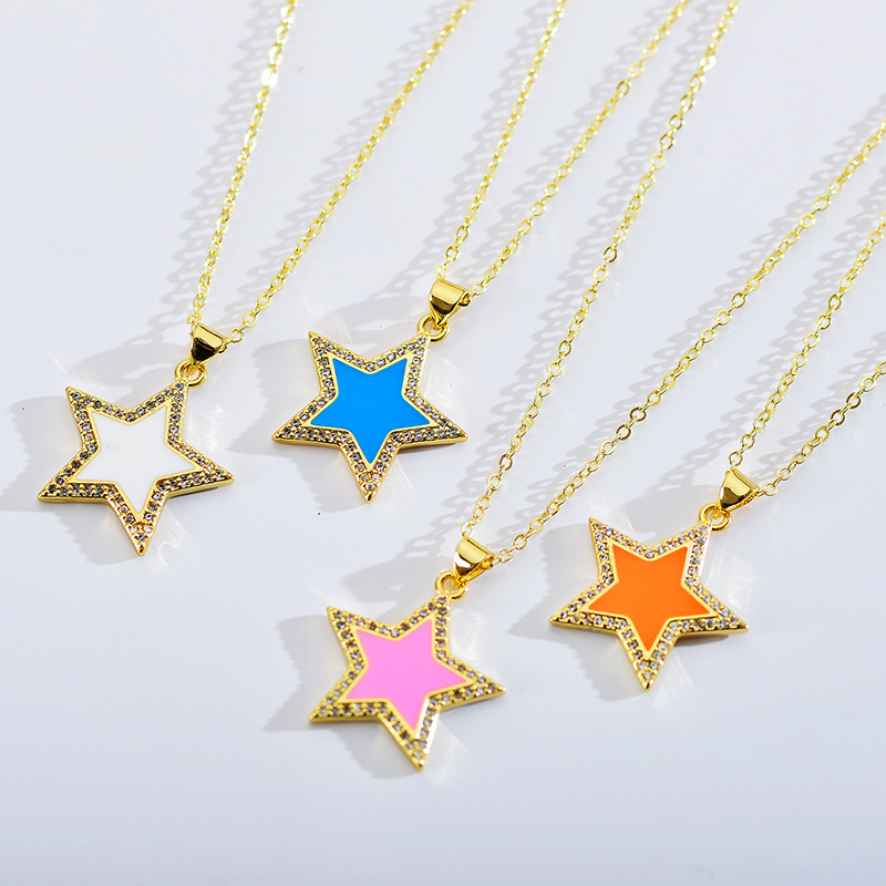 Elegant Shiny Star Steel Enamel Inlay Zircon Pendant Necklace display picture 3