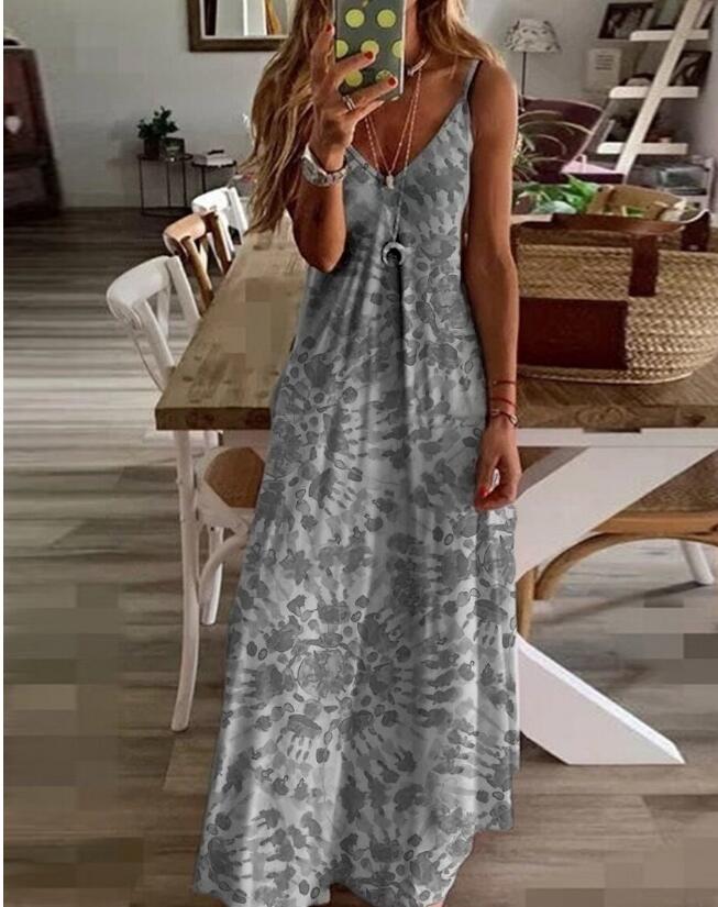 Women's Strap Dress Casual Vacation V Neck Printing Sleeveless Printing Flower Maxi Long Dress Daily display picture 7