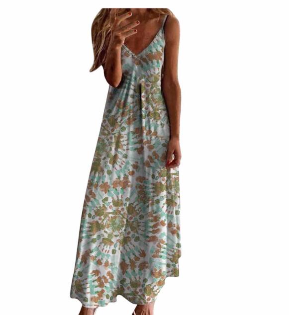 Women's Strap Dress Casual Vacation V Neck Printing Sleeveless Printing Flower Maxi Long Dress Daily display picture 2