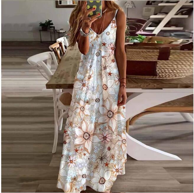 Women's Strap Dress Casual Vacation V Neck Printing Sleeveless Printing Flower Maxi Long Dress Daily display picture 8