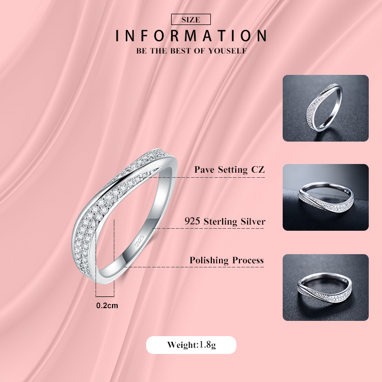 Elegant Simple Style Lines Sterling Silver Plating Inlay Zircon Rhodium Plated Rings display picture 2