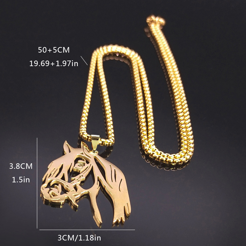 Hip-Hop Cool Style Horse 304 Stainless Steel Hollow Out Gold Plated Unisex Pendant Necklace display picture 6