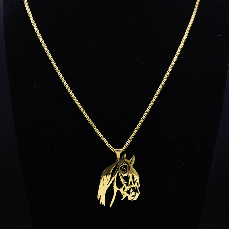 Hip-Hop Cool Style Horse 304 Stainless Steel Hollow Out Gold Plated Unisex Pendant Necklace display picture 1
