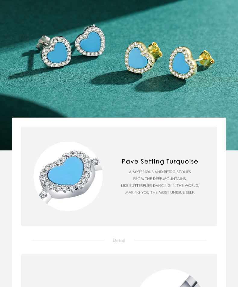 Elegant Heart Shape Sterling Silver Plating Inlay Turquoise Zircon 14k Gold Plated Rhodium Plated Rings Earrings Necklace display picture 4