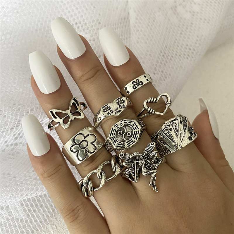 Casual Vintage Style Punk Animal Sunflower Rose Alloy Plating Inlay Artificial Gemstones Artificial Rhinestones Opal Gold Plated Silver Plated Women's Charm Ring Open Ring Rings display picture 12