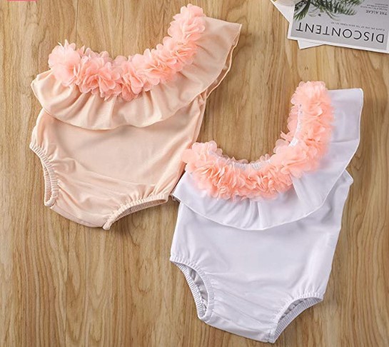 Newborn Infant One-piece Swimsuit One-shoulder Swimsuit Lace Flower Beachwear Summer Swimsuit display picture 1