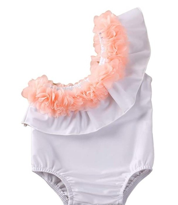 Newborn Infant One-piece Swimsuit One-shoulder Swimsuit Lace Flower Beachwear Summer Swimsuit display picture 2