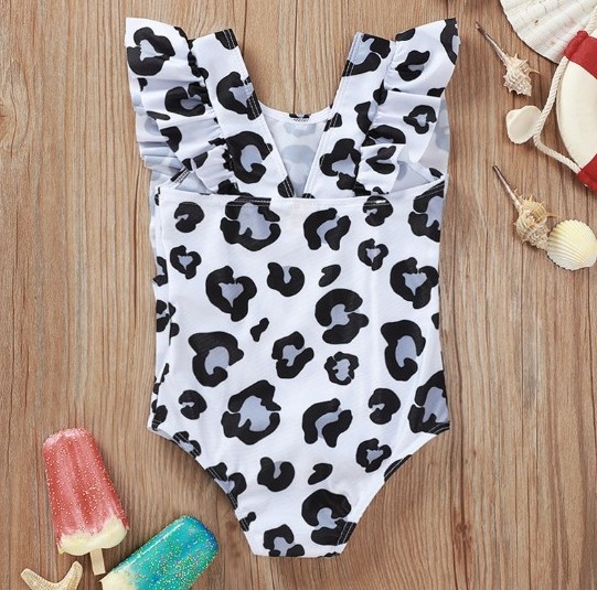 Infant Light Brown Leopard Print Flounced Sleeve One-piece Swimsuit display picture 2