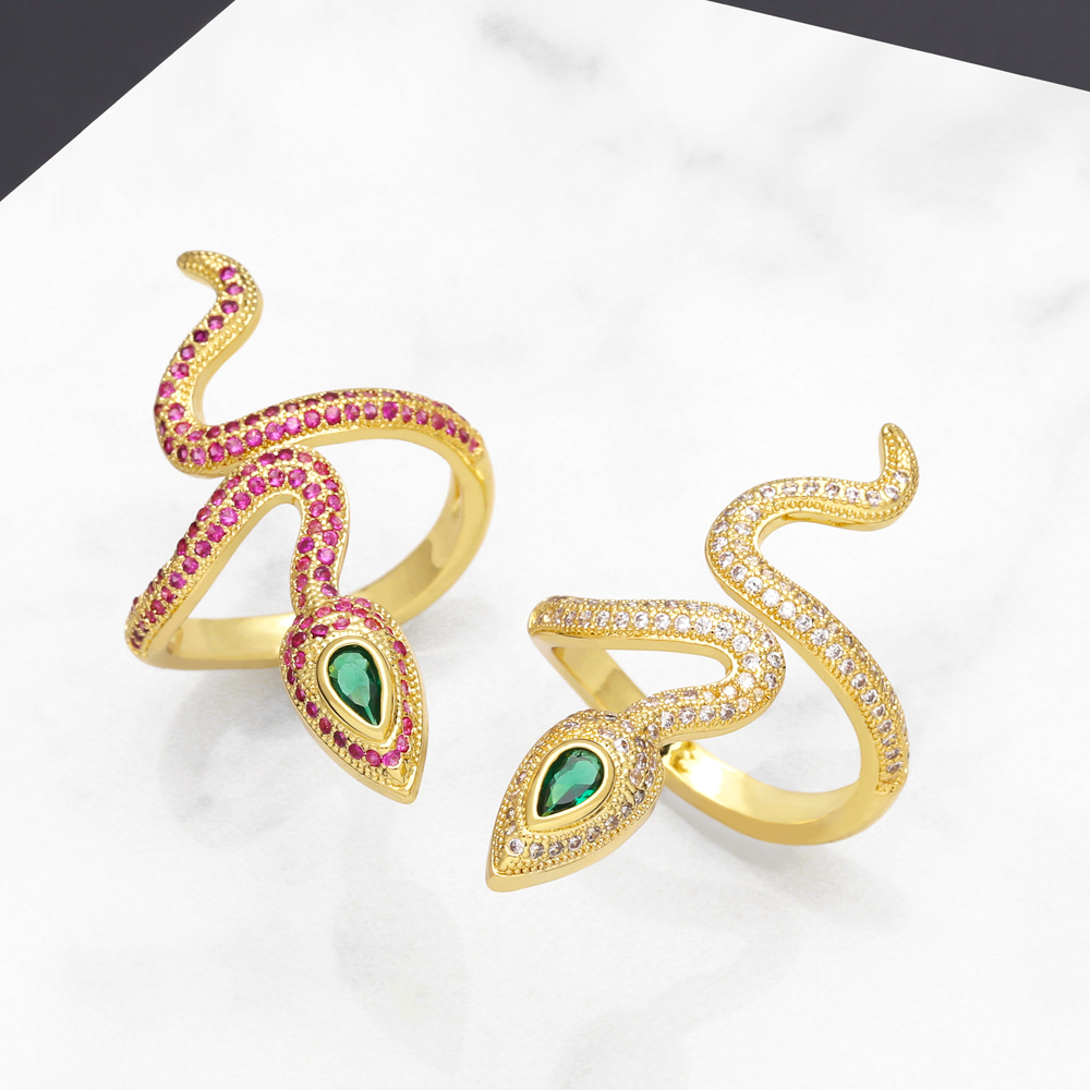Hip-hop Snake Copper 18k Gold Plated Zircon Open Ring In Bulk display picture 2