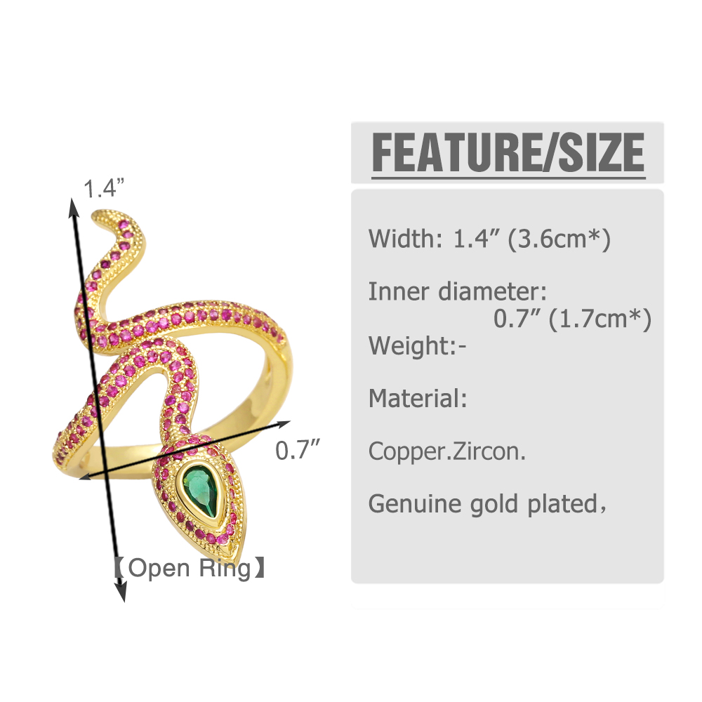 Hip-hop Snake Copper 18k Gold Plated Zircon Open Ring In Bulk display picture 1