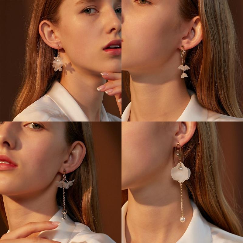 Exaggerated Modern Style Flower Metal Copper Plating Inlay Acrylic Crystal Pearl 18k Gold Plated Gold Plated Silver Plated Women's Drop Earrings Ear Studs display picture 3