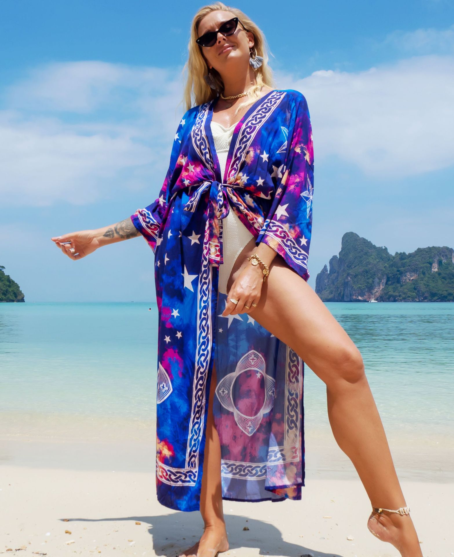 New European And American Rayon Printed Cardigan Beach Skirt Bikini Blouse Swimsuit Outwear Sun Protection Clothing Seaside Vacation Skirt display picture 2