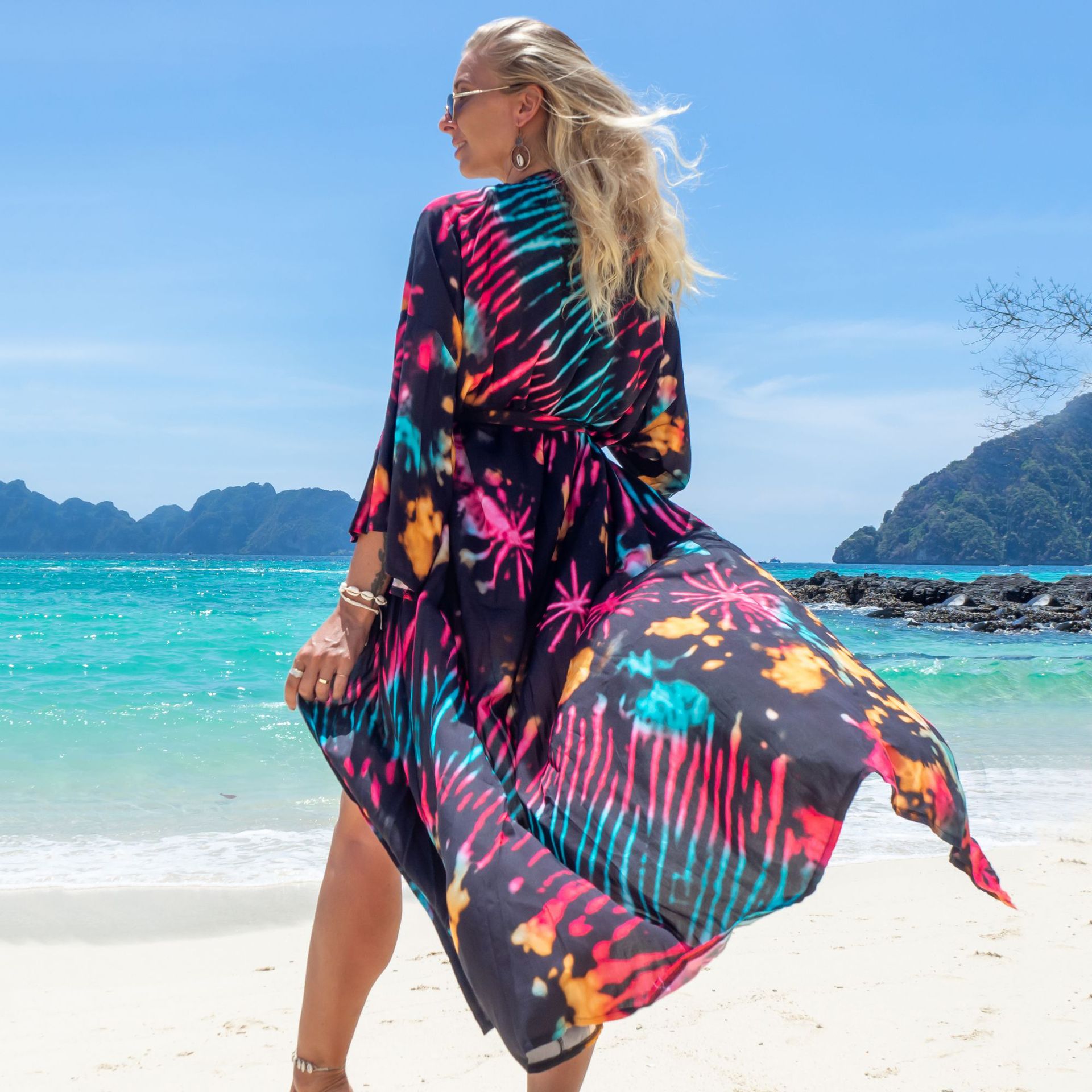 New European And American Rayon Printed Cardigan Beach Skirt Bikini Blouse Swimsuit Outwear Sun Protection Clothing Seaside Vacation Skirt display picture 11