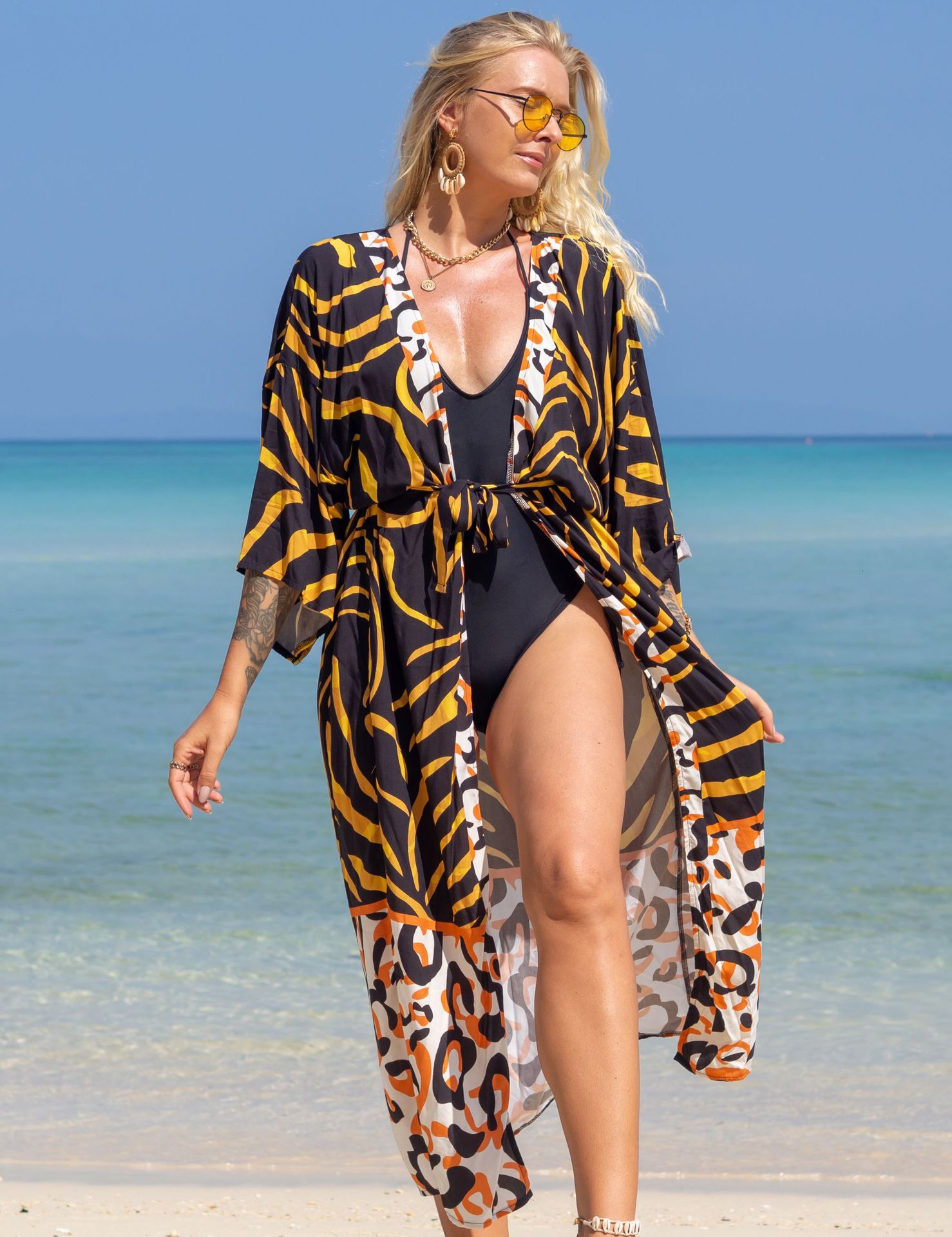 New European And American Rayon Printed Cardigan Beach Skirt Bikini Blouse Swimsuit Outwear Sun Protection Clothing Seaside Vacation Skirt display picture 51