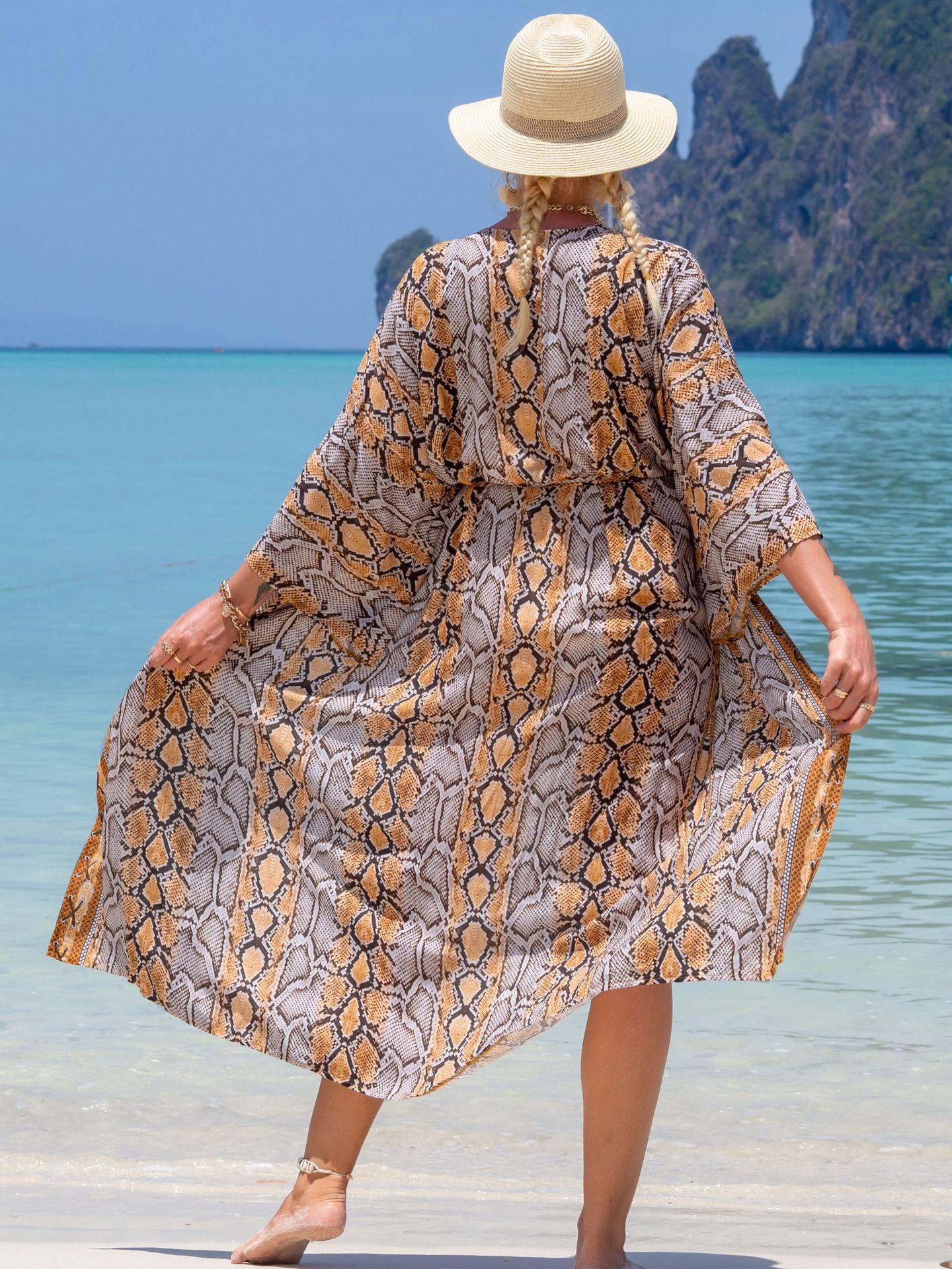 New European And American Rayon Printed Cardigan Beach Skirt Bikini Blouse Swimsuit Outwear Sun Protection Clothing Seaside Vacation Skirt display picture 65