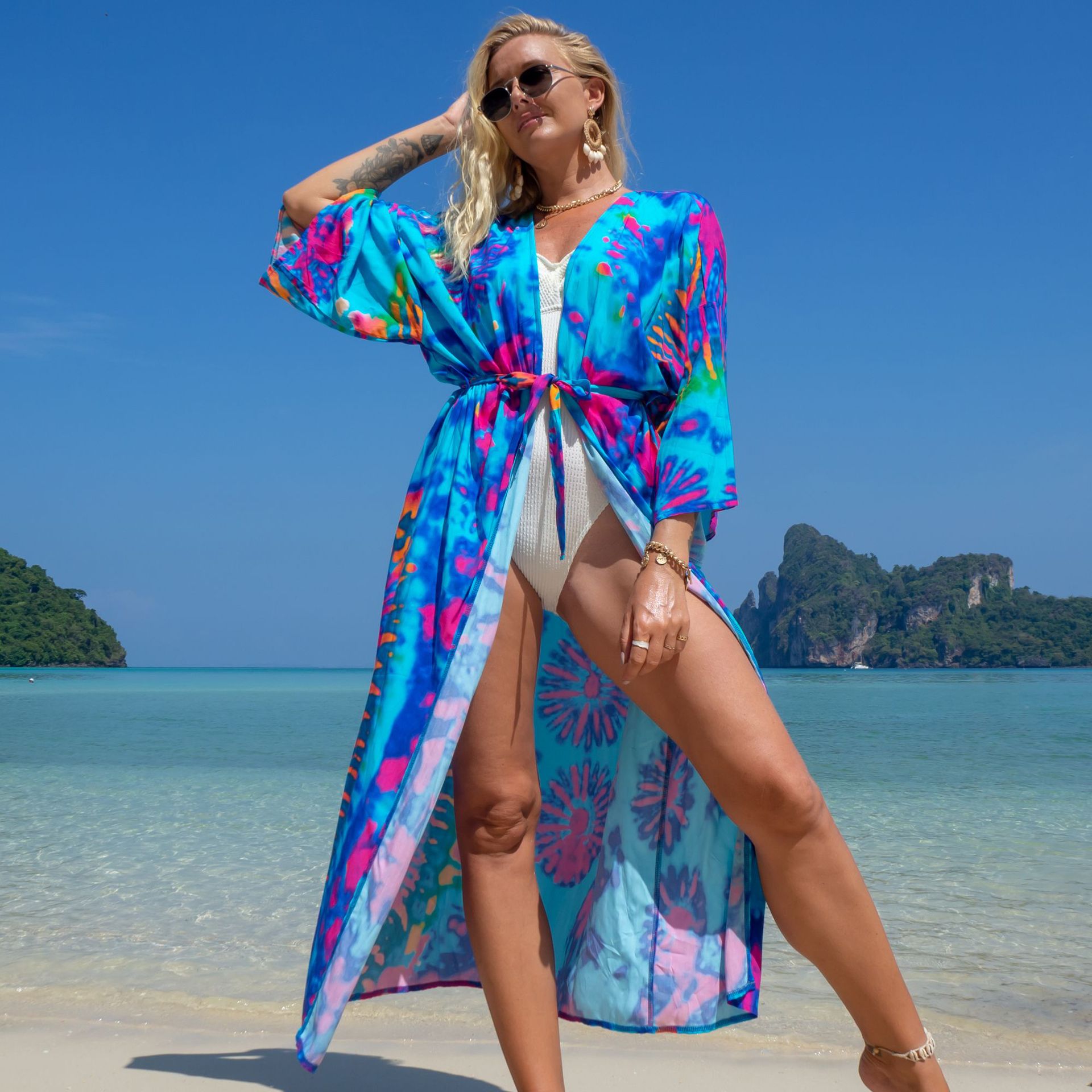 New European And American Rayon Printed Cardigan Beach Skirt Bikini Blouse Swimsuit Outwear Sun Protection Clothing Seaside Vacation Skirt display picture 68