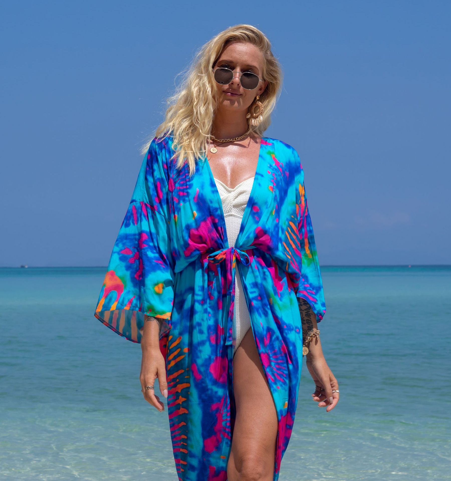 New European And American Rayon Printed Cardigan Beach Skirt Bikini Blouse Swimsuit Outwear Sun Protection Clothing Seaside Vacation Skirt display picture 70