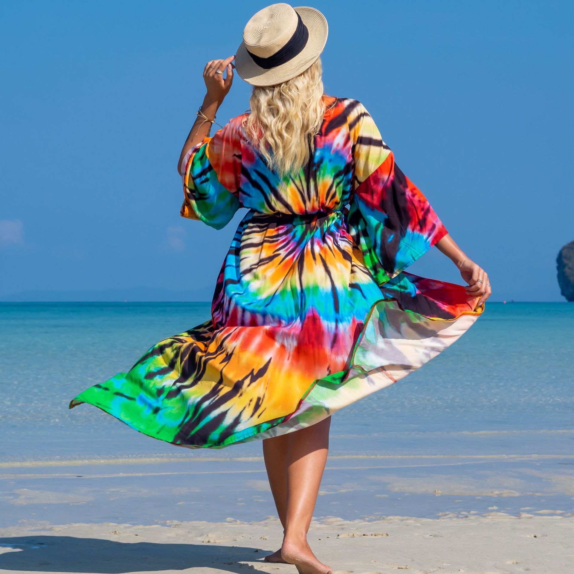New European And American Rayon Printed Cardigan Beach Skirt Bikini Blouse Swimsuit Outwear Sun Protection Clothing Seaside Vacation Skirt display picture 76