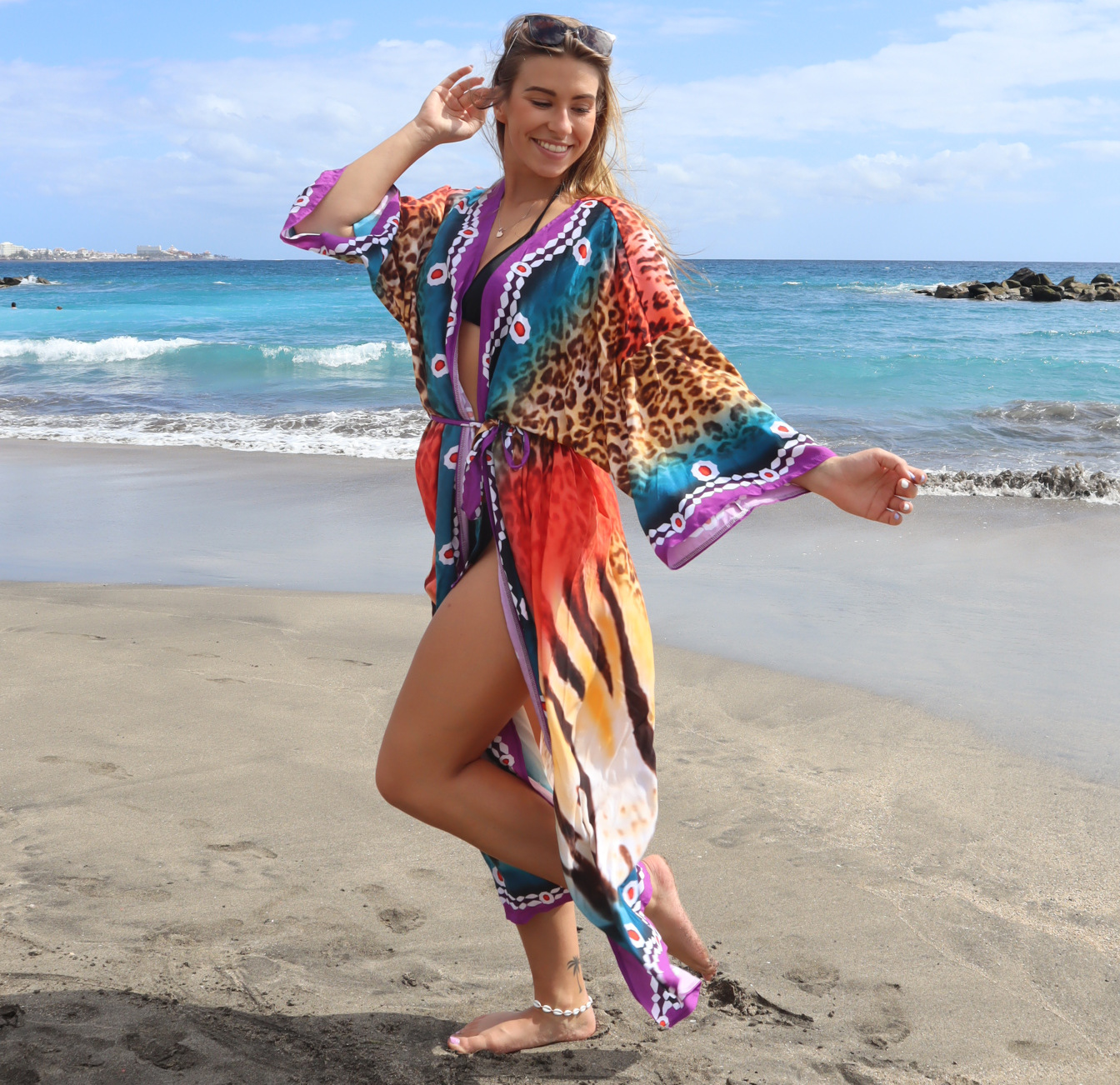New European And American Rayon Printed Cardigan Beach Skirt Bikini Blouse Swimsuit Outwear Sun Protection Clothing Seaside Vacation Skirt display picture 81