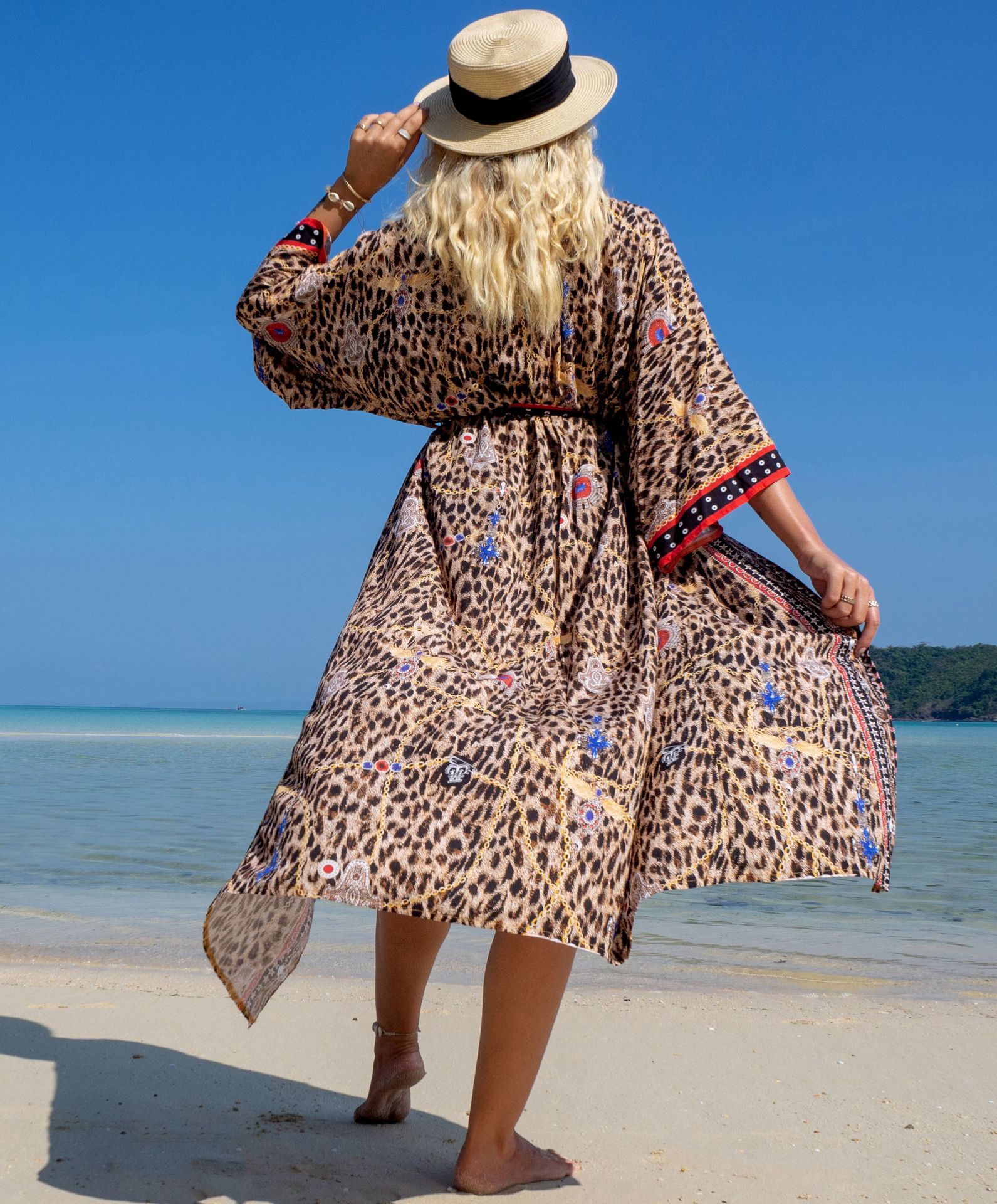 New European And American Rayon Printed Cardigan Beach Skirt Bikini Blouse Swimsuit Outwear Sun Protection Clothing Seaside Vacation Skirt display picture 109