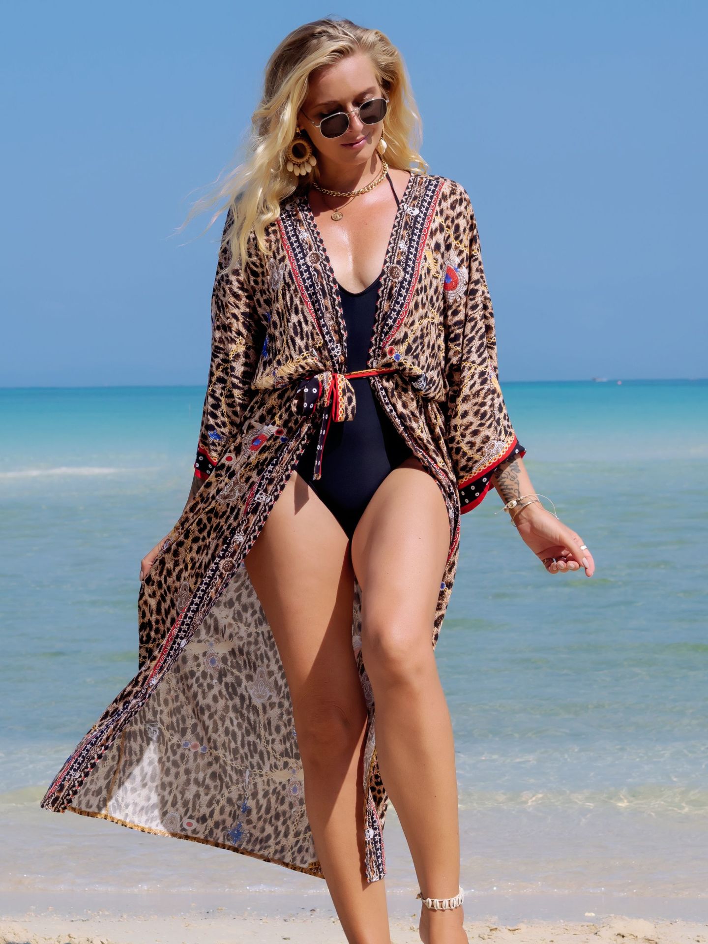 New European And American Rayon Printed Cardigan Beach Skirt Bikini Blouse Swimsuit Outwear Sun Protection Clothing Seaside Vacation Skirt display picture 107