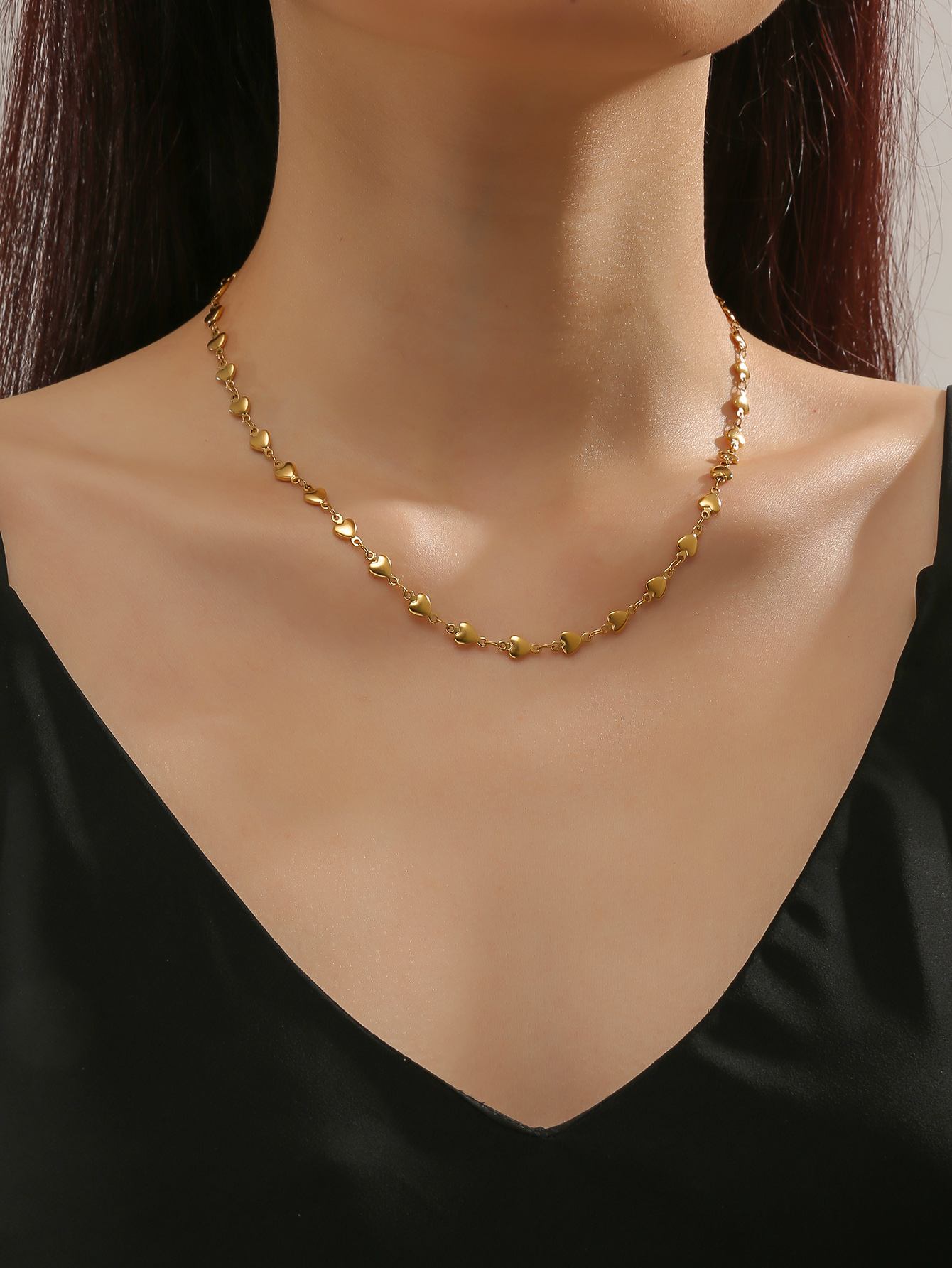 Elegant Einfacher Stil Herzform Titan Stahl Überzug 18 Karat Vergoldet Halskette display picture 2