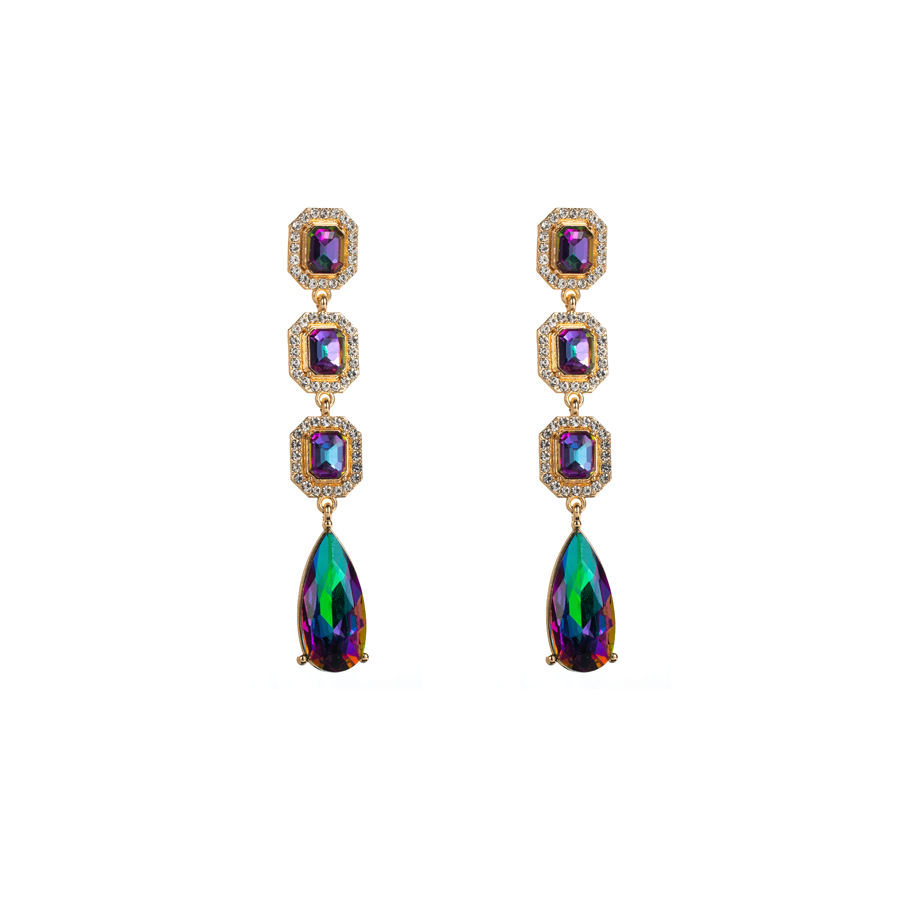 Elegante Estilo Barroco Cuadrado Gotitas De Agua Aleación Enchapado Embutido Diamantes De Imitación Vidrio Chapado En Oro Plateado Mujeres Pendientes De Gota display picture 10