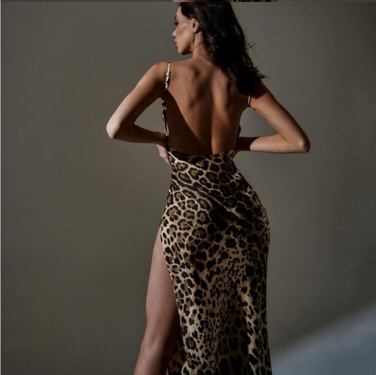 Frau Trägerkleid Sexy U-ausschnitt Drucken Schlitz Ärmellos Leopard Maxi Langes Kleid Täglich display picture 3