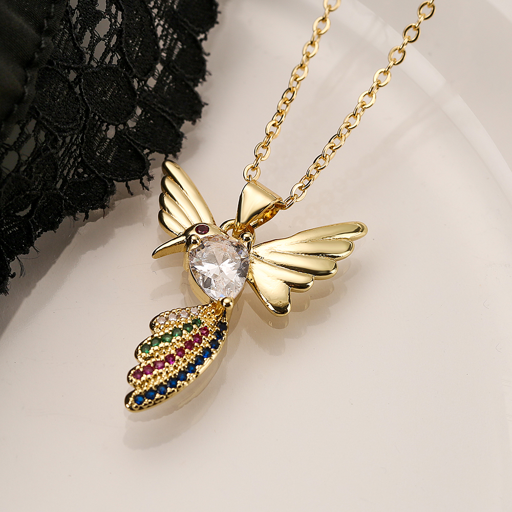 Einfacher Stil Pendeln Vogel Kupfer 18 Karat Vergoldet Zirkon Halskette Mit Anhänger In Masse display picture 8