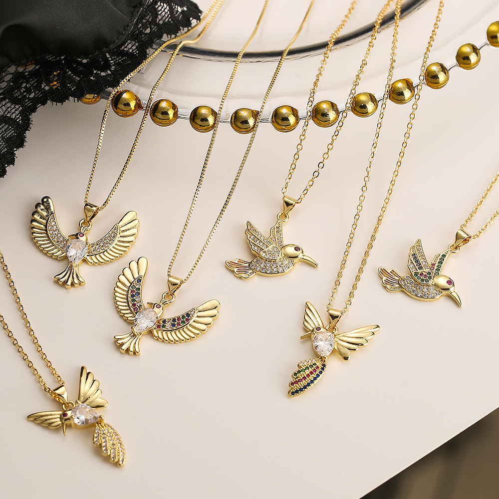 Einfacher Stil Pendeln Vogel Kupfer 18 Karat Vergoldet Zirkon Halskette Mit Anhänger In Masse display picture 5