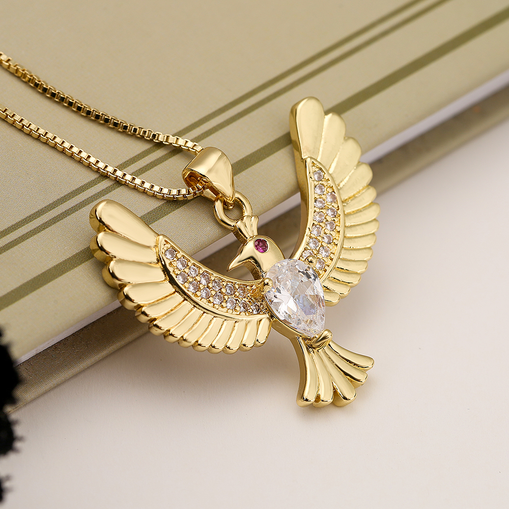 Einfacher Stil Pendeln Vogel Kupfer 18 Karat Vergoldet Zirkon Halskette Mit Anhänger In Masse display picture 3
