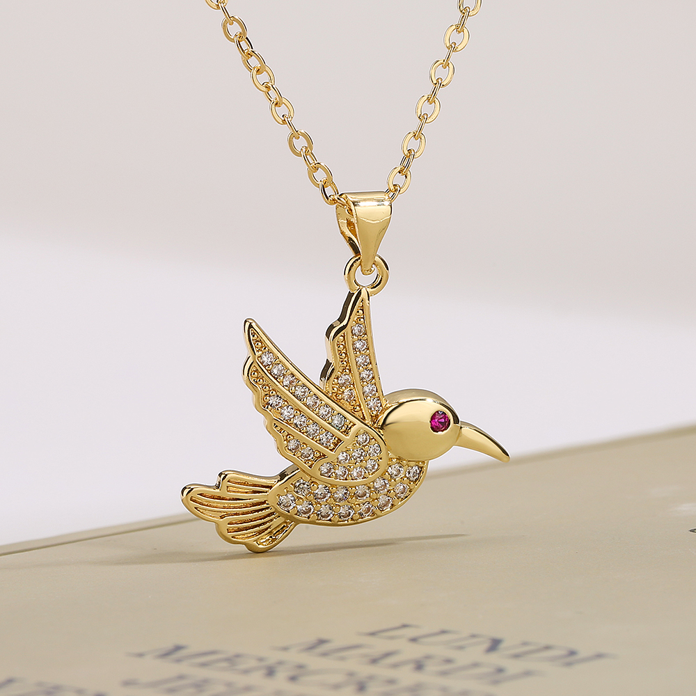 Einfacher Stil Pendeln Vogel Kupfer 18 Karat Vergoldet Zirkon Halskette Mit Anhänger In Masse display picture 2