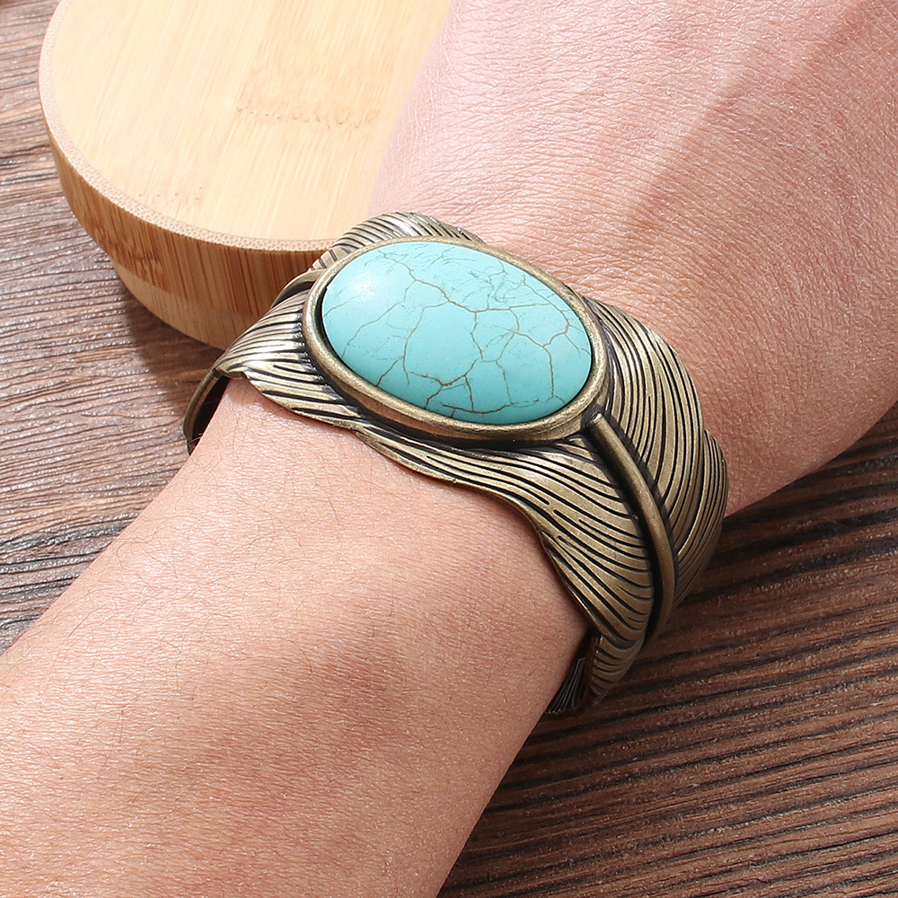 Retro Ethnic Style Feather Alloy Inlay Turquoise display picture 10