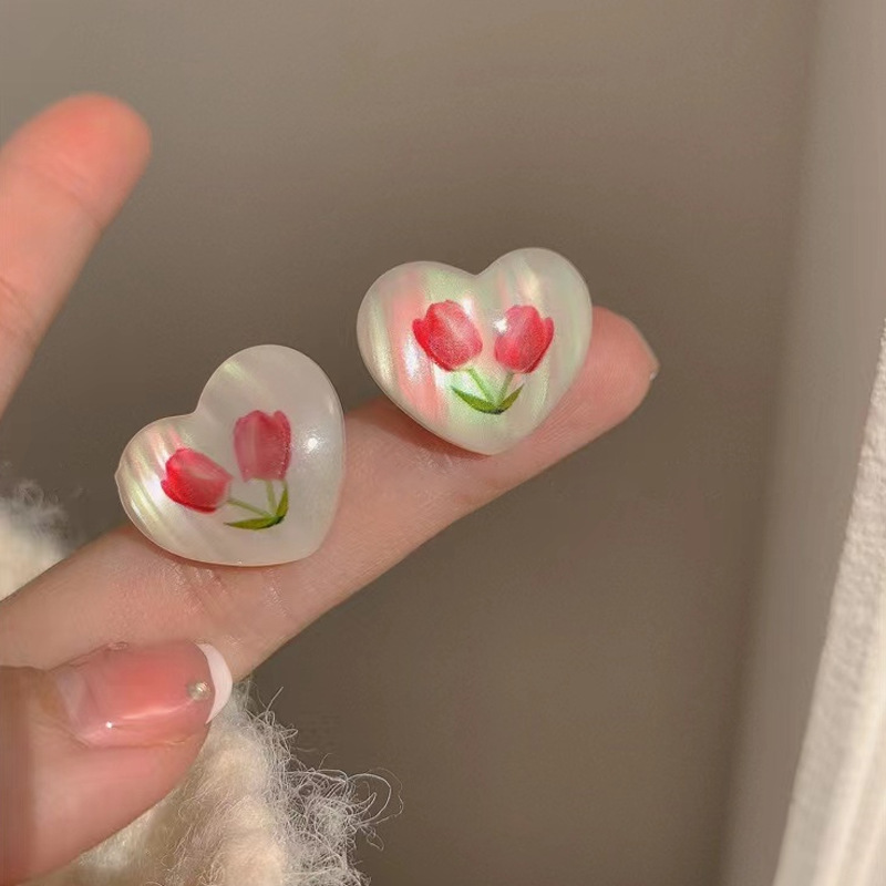 Fairy Style Pastoral Heart Shape Flower Alloy Women's Ear Studs display picture 1