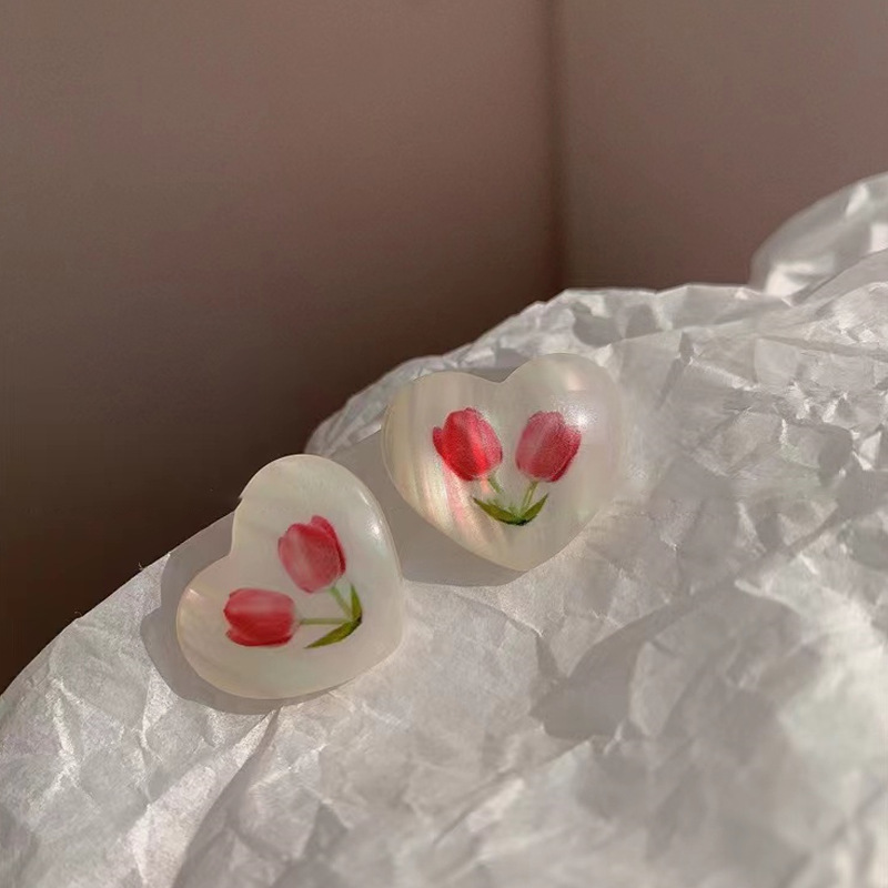 Fairy Style Pastoral Heart Shape Flower Alloy Women's Ear Studs display picture 2