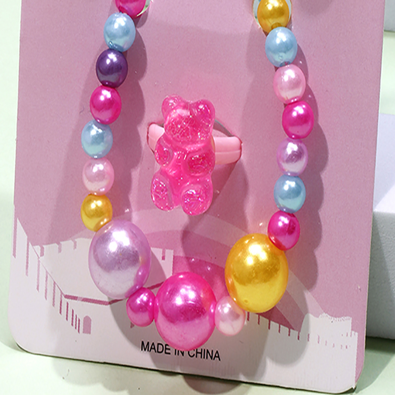 Cute Sweet Bear Butterfly Beaded Plastic Resin Girl's Rings Bracelets Ear Studs display picture 2