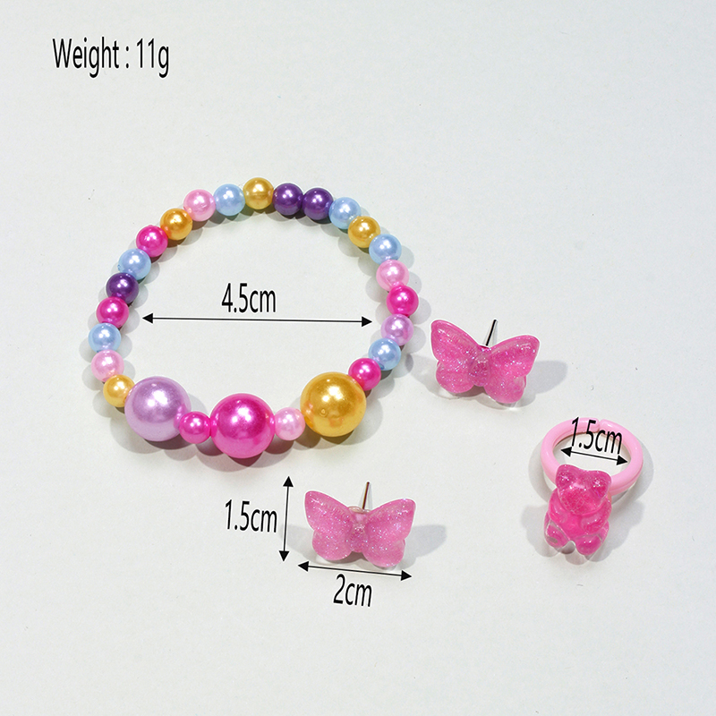 Cute Sweet Bear Butterfly Beaded Plastic Resin Girl's Rings Bracelets Ear Studs display picture 3