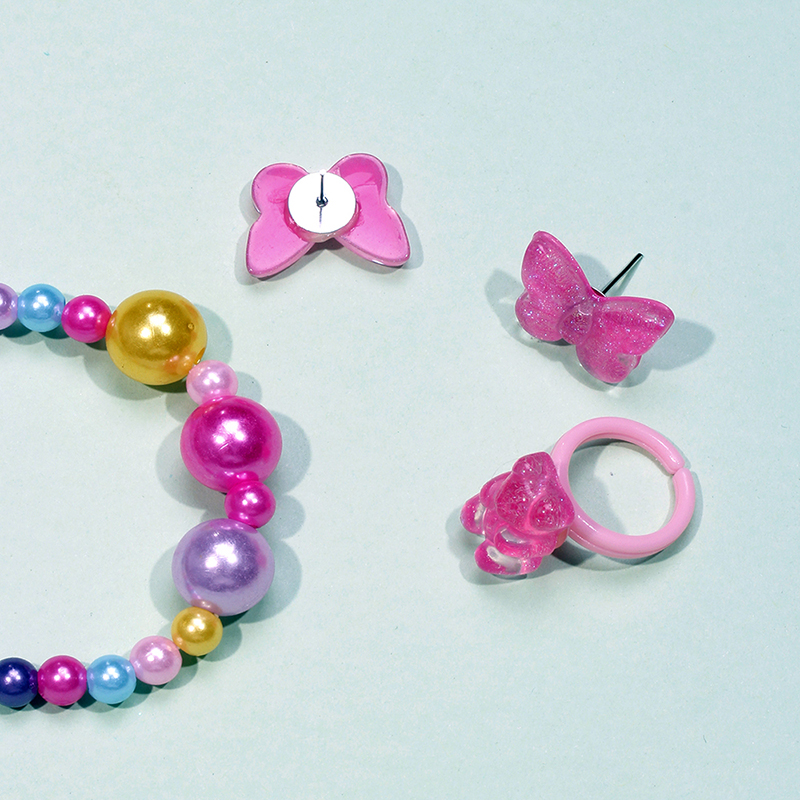Cute Sweet Bear Butterfly Beaded Plastic Resin Girl's Rings Bracelets Ear Studs display picture 4