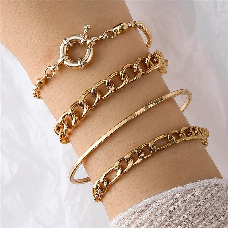 Casual Punk Simple Style Geometric Butterfly Stainless Steel Alloy Chain Hollow Out Inlay Artificial Gemstones Artificial Diamond Gold Plated Silver Plated Bangle display picture 11