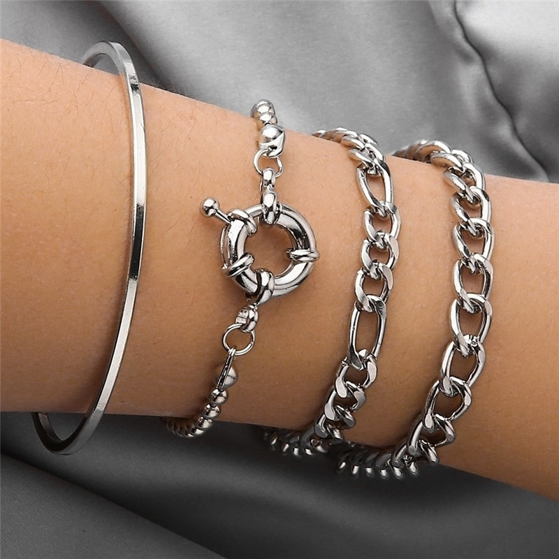 Casual Punk Simple Style Geometric Butterfly Stainless Steel Alloy Chain Hollow Out Inlay Artificial Gemstones Artificial Diamond Gold Plated Silver Plated Bangle display picture 9
