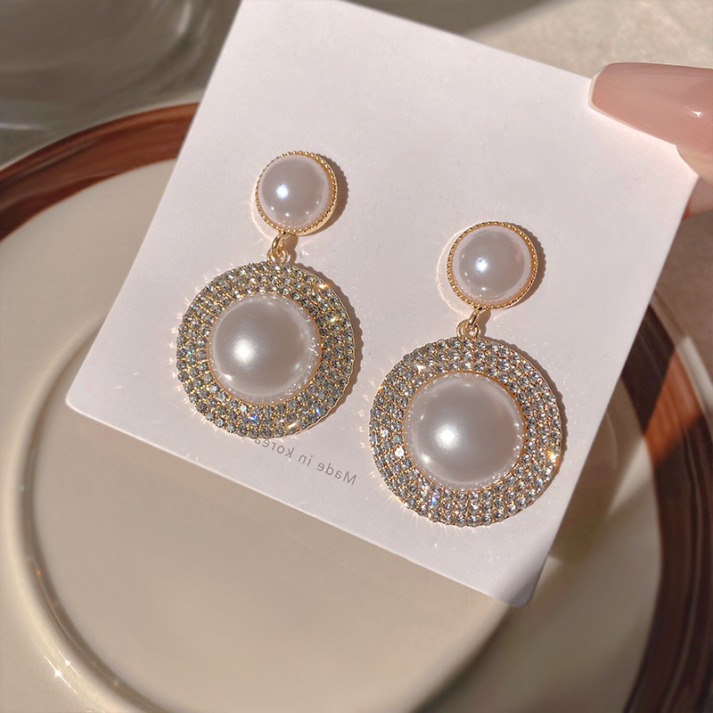 Vintage Style Exaggerated Roman Style Round Alloy Three-dimensional Inlay Artificial Pearls Zircon Women's Drop Earrings display picture 2