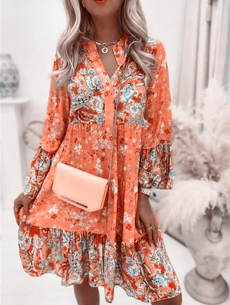 Women's Regular Dress Casual Basic Simple Style V Neck Long Sleeve Printing Ditsy Floral Knee-length Outdoor Daily Festival display picture 3