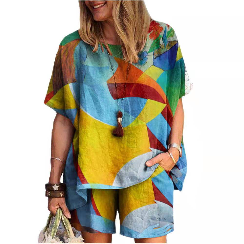 Women's Casual Preppy Style Human Face Butterfly Linen Spandex Polyester Printing Shorts Sets display picture 6