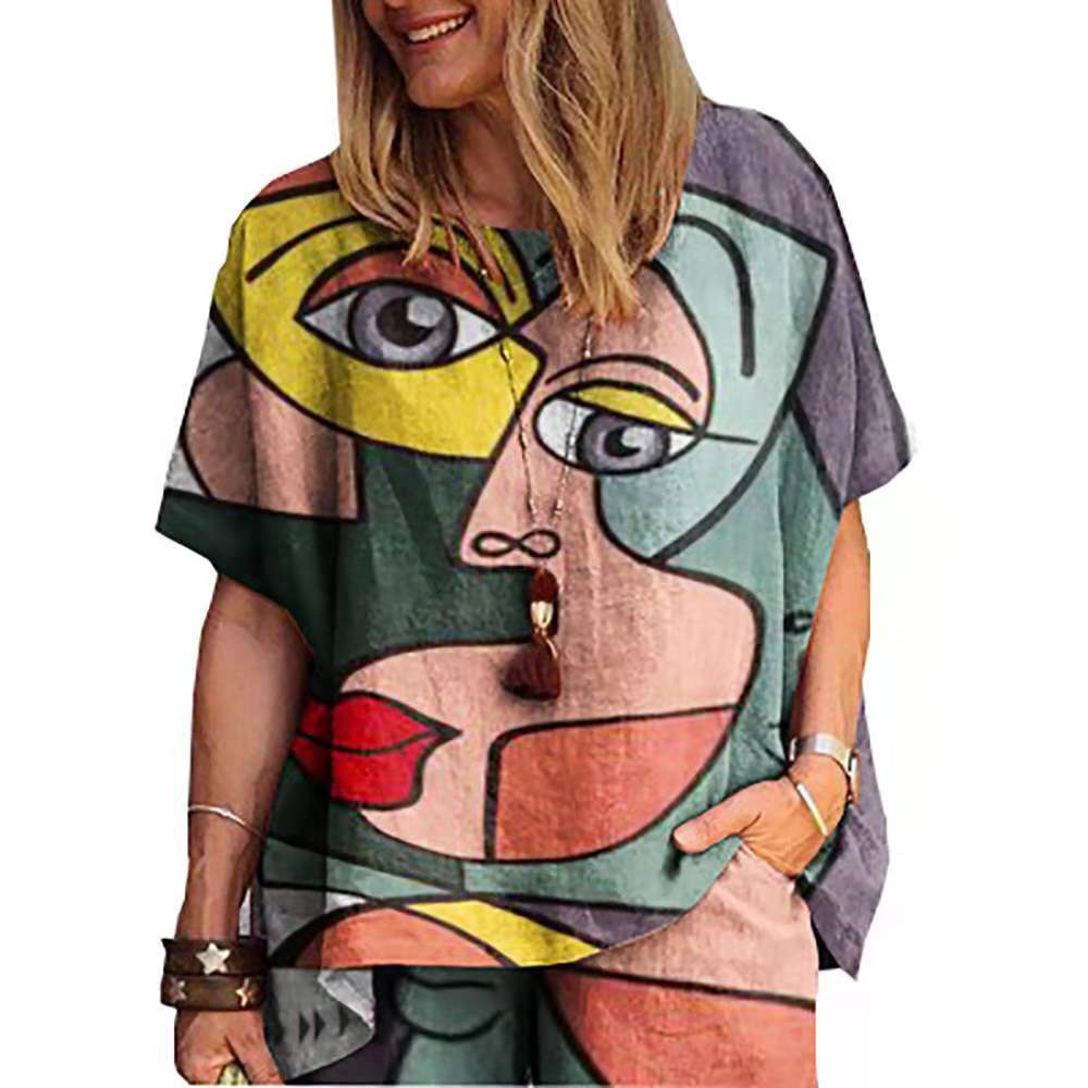 Women's Casual Preppy Style Human Face Butterfly Linen Spandex Polyester Printing Shorts Sets display picture 3