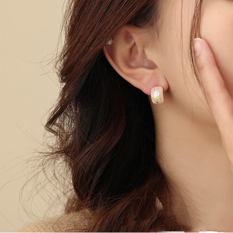 النمط الكوري ورد سبيكة المينا امرأة ترصيع الأذن display picture 5
