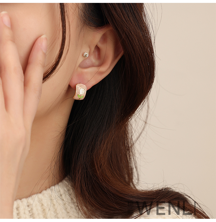 Korean Style Flower Alloy Enamel Women's Ear Studs display picture 7