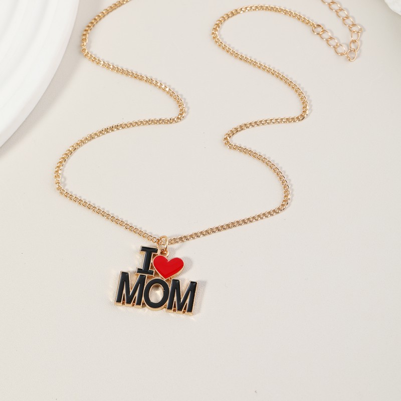 Wholesale Jewelry Mama Letter Heart Shape Alloy Acrylic Pendant Necklace display picture 3