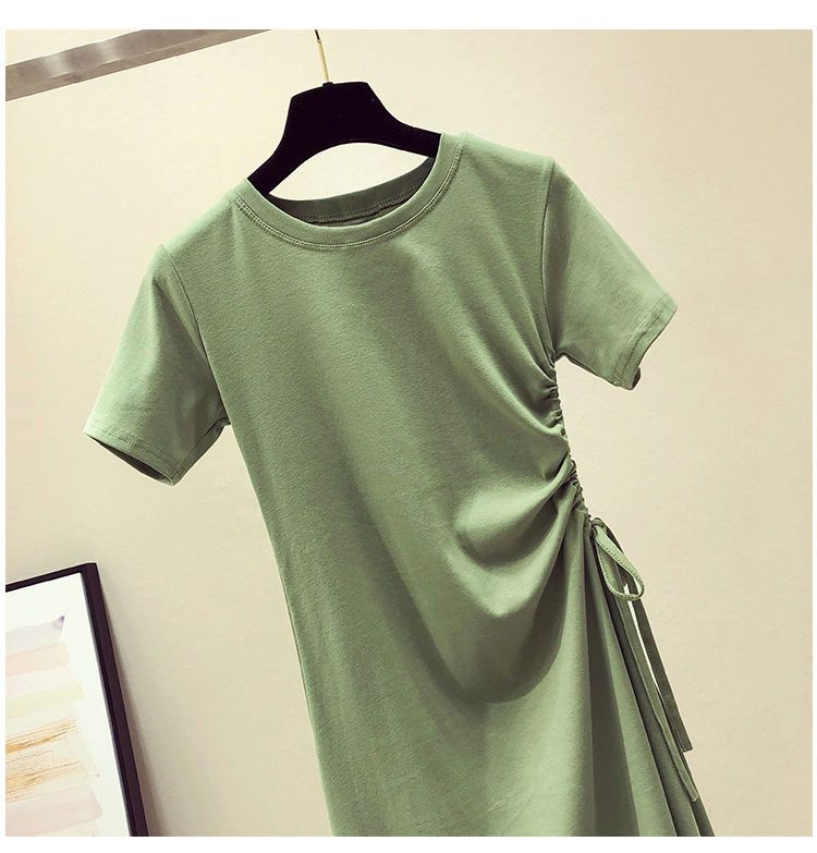 Women's A-line Skirt Simple Style Round Neck Elastic Drawstring Design Elastic Waist Short Sleeve Solid Color Above Knee Daily display picture 1