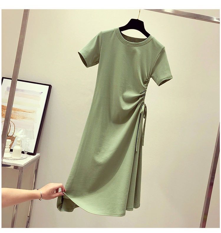 Women's A-line Skirt Simple Style Round Neck Elastic Drawstring Design Elastic Waist Short Sleeve Solid Color Above Knee Daily display picture 11